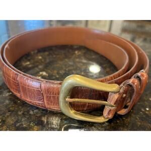 Torino Men’s 42 Embossed Italian Kipskin Brown Leather Western Belt Made in USA